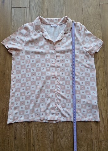 l Beden pembe Renk Penti gömlek yaka kısa kollu pijama takımı