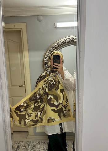 Beden Camel Renkli Drapeli Kadın Saten Şal