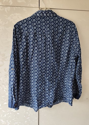 46 Beden mavi Renk Düğmeli, Uzun Kollu Mavi Denim Gömlek