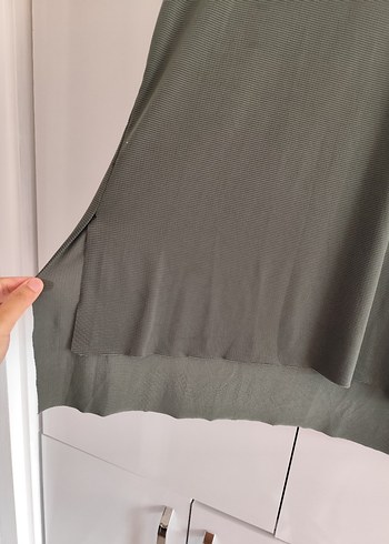 44 Beden Kadın V Yaka Kısa Kollu Salaş Haki Tişört