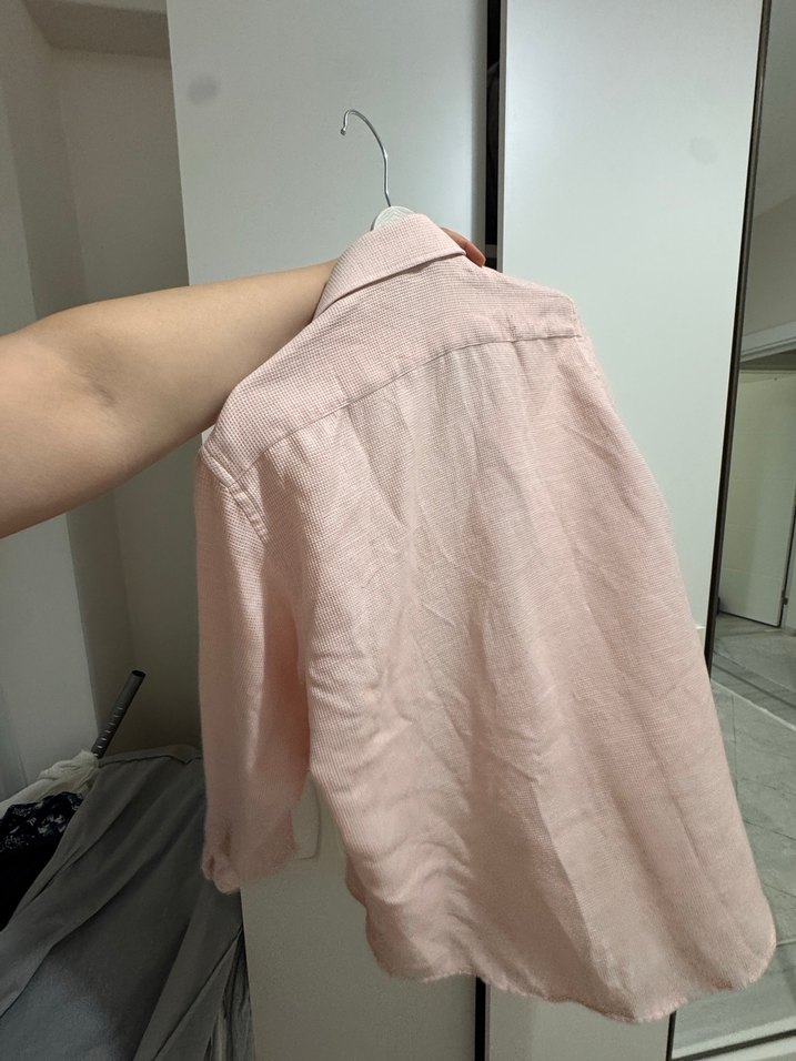 Pembe Keten Düğmeli Kadın Gömlek - Görsel 4