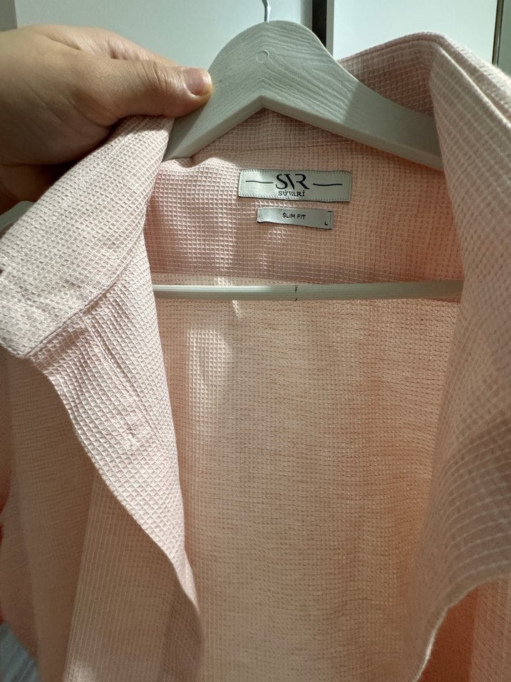 Pembe Keten Düğmeli Kadın Gömlek - Görsel 3