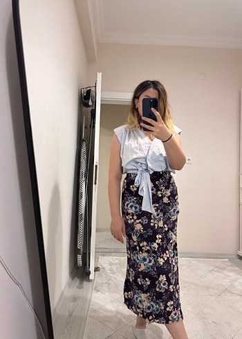 Kadın Bohem Çiçek Desenli Midi Etek - Görsel 2