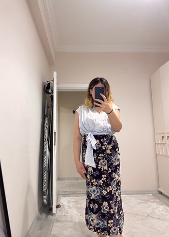 Kadın Bohem Çiçek Desenli Midi Etek - Görsel 4