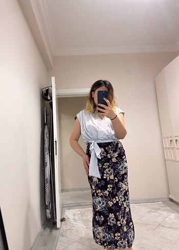 Kadın Bohem Çiçek Desenli Midi Etek - Görsel 3