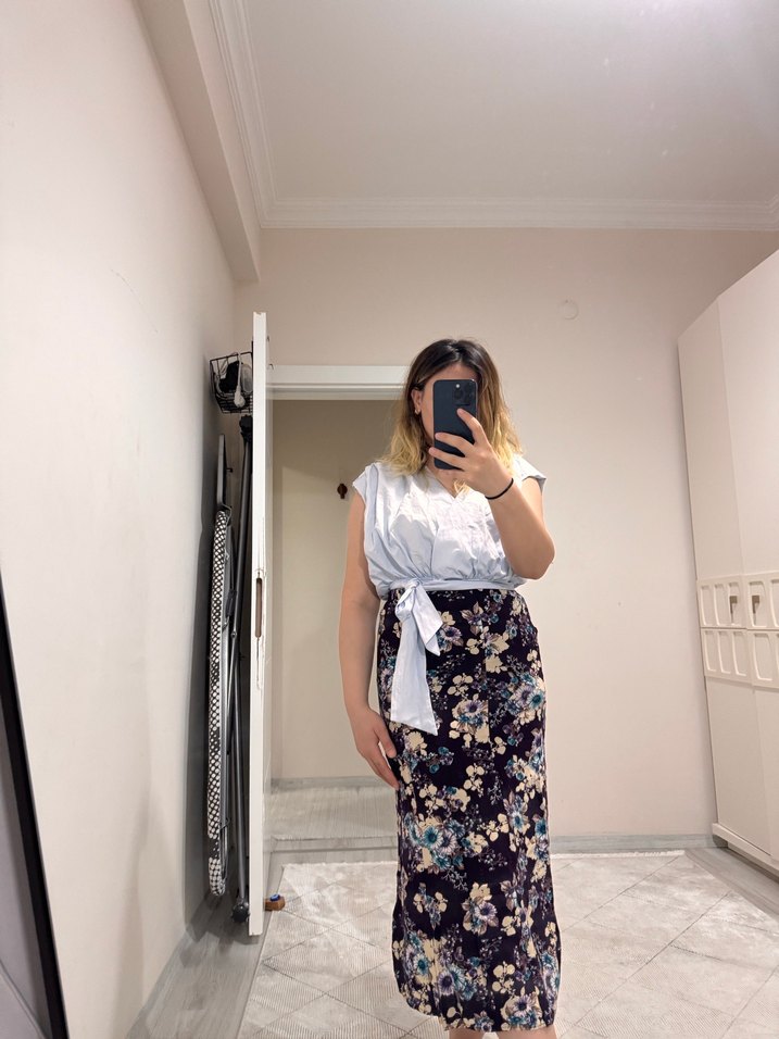 Kadın Bohem Çiçek Desenli Midi Etek - Görsel 4