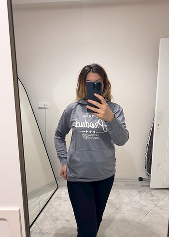 Gri Baskılı Kadın Sweatshirt - Görsel 2