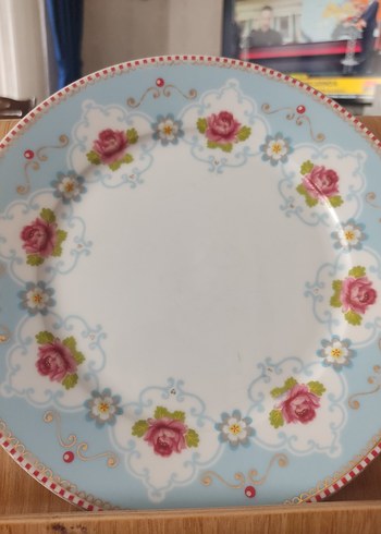 Mavi Pastel Renkli Çiçek Desenli pip stüdyo pasta Tabağı