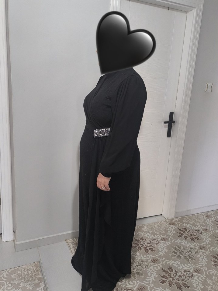 Sitare marka Uzun Siyah Drapeli Gece Elbisesi - Görsel 5