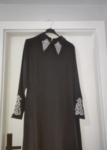 Nakışlı Lacivert Uzun Kollu Uzun Elbise - Görsel 5