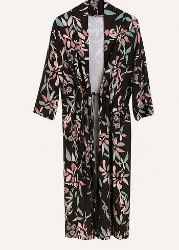 Çiçek Desenli Uzun Bohem Kadın Kimono