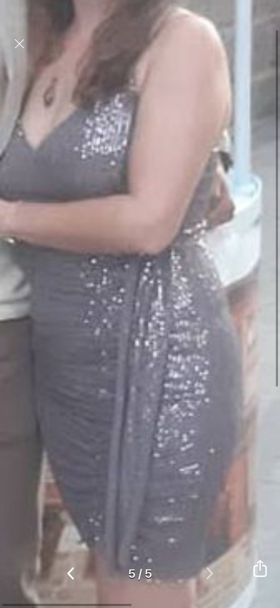 Drapeli Uzun Gri Yılan Desenli Abiye Elbise - Görsel 4