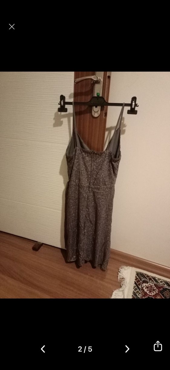 Drapeli Uzun Gri Yılan Desenli Abiye Elbise - Görsel 2