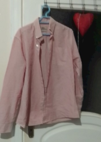 Düğmeli Pembe Pamuklu Uzun Kollu Gömlek