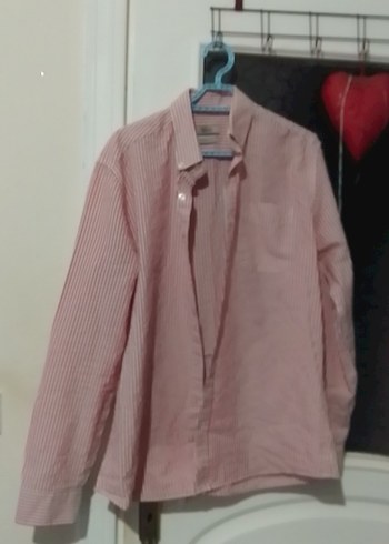 m Beden Düğmeli Pembe Pamuklu Uzun Kollu Gömlek