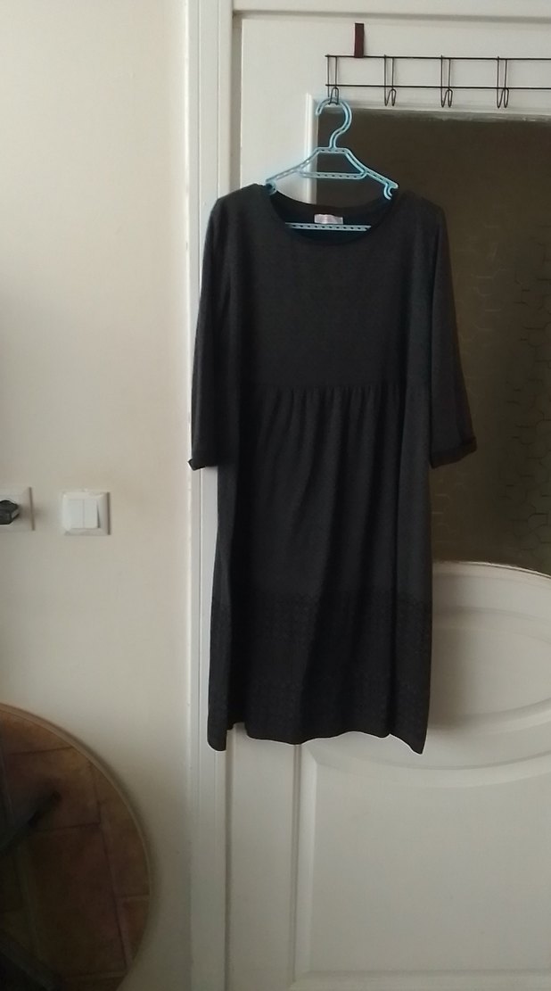 Siyah Midi Hamile Elbisesi, Kısa Kollu, Salaş - Görsel 5