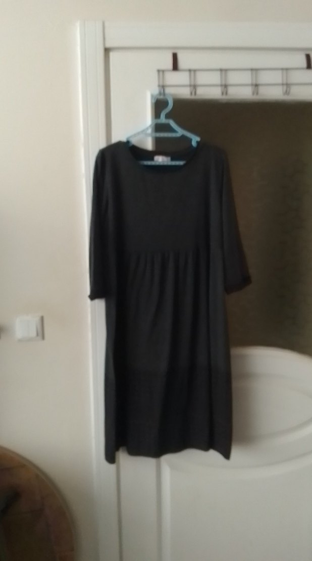 Siyah Midi Hamile Elbisesi, Kısa Kollu, Salaş - Görsel 3