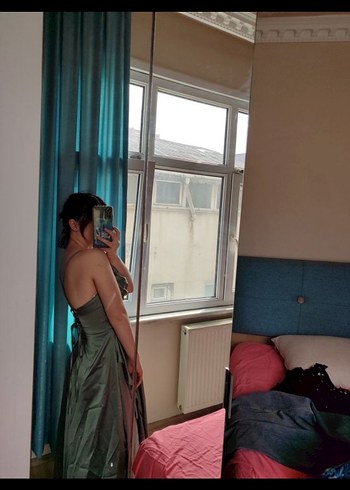 Kadın Haki Volanlı Yırtmaçlı Uzun Abiye Elbise - Görsel 4