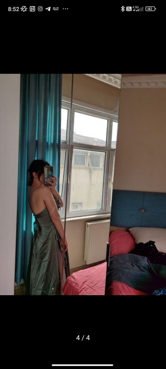 Kadın Haki Volanlı Yırtmaçlı Uzun Abiye Elbise - Görsel 4