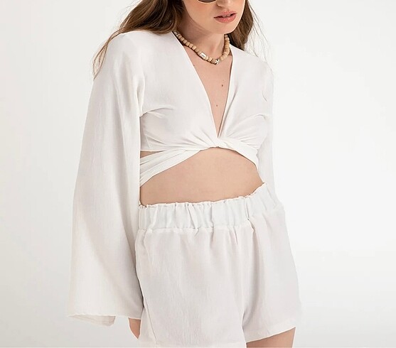SHEISMONO soft bağlamalı bluz ekru