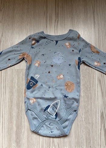 HelloBaby Uzun Kollu Mavi Erkek Bebek Body Uzay Desenli