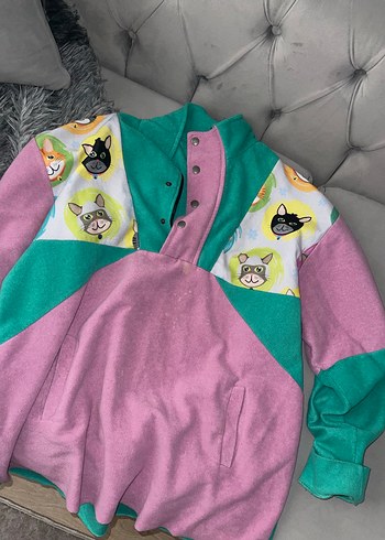 Düğmeli, Baskılı Pastel Renkli Kedi Kıyafeti - Görsel 3