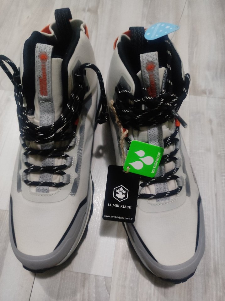 Erkek Beyaz Gri Spor Ayakkabı Velcro Bantlı - Görsel 2