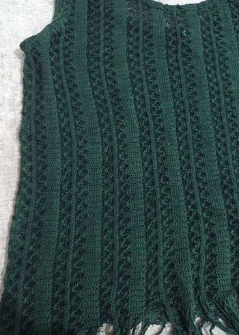 Örgü Desenli Yeşil Askılı Süveter - Görsel 3