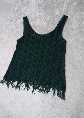 Örgü Desenli Yeşil Askılı Süveter - Görsel 2