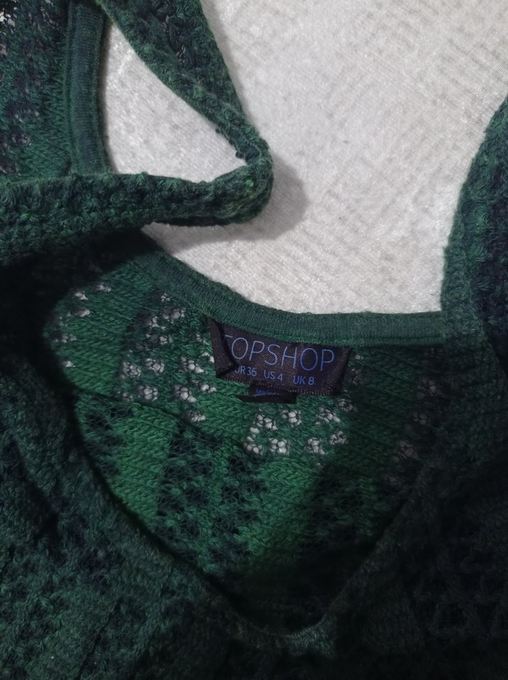 Örgü Desenli Yeşil Askılı Süveter - Görsel 4