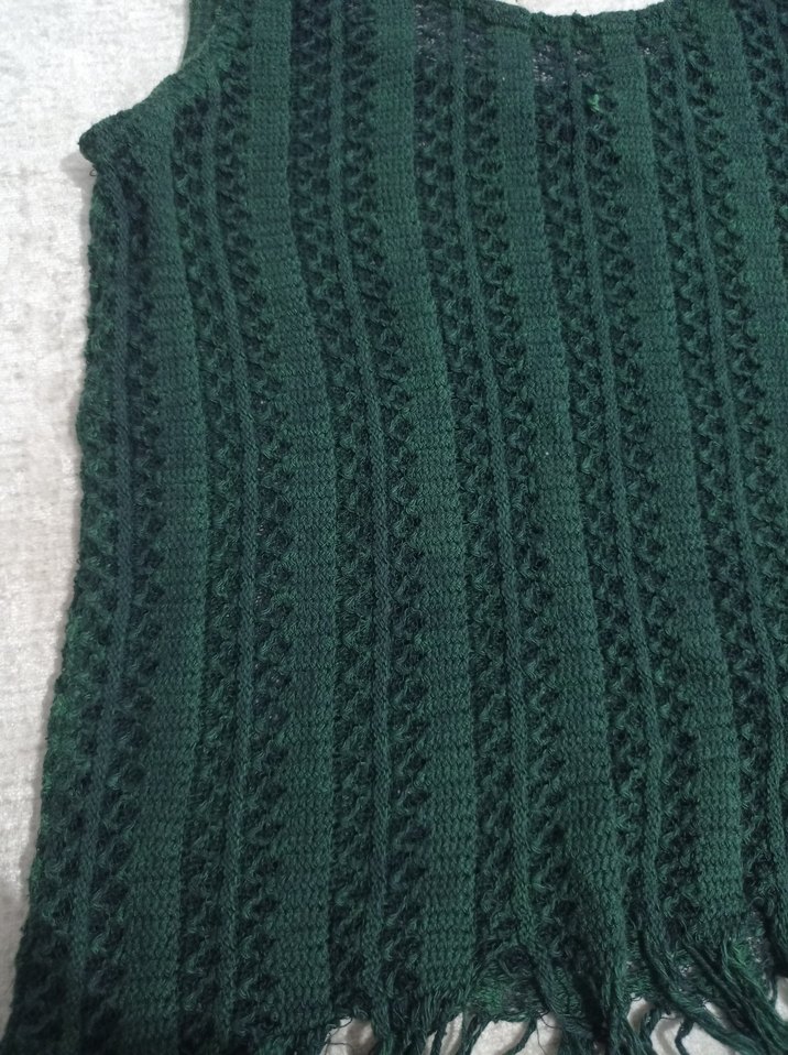 Örgü Desenli Yeşil Askılı Süveter - Görsel 3