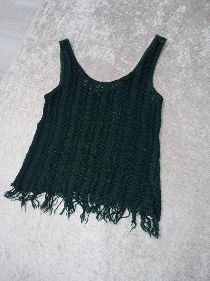 Örgü Desenli Yeşil Askılı Süveter - Görsel 2