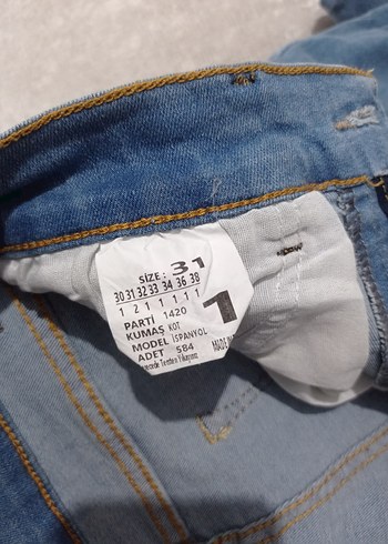 Kadın Mavi Denim ispanyol paça pantolon - Görsel 3