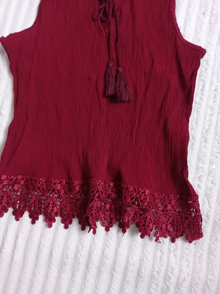 Bordo Nakışlı Püsküllü Bluz - Görsel 2