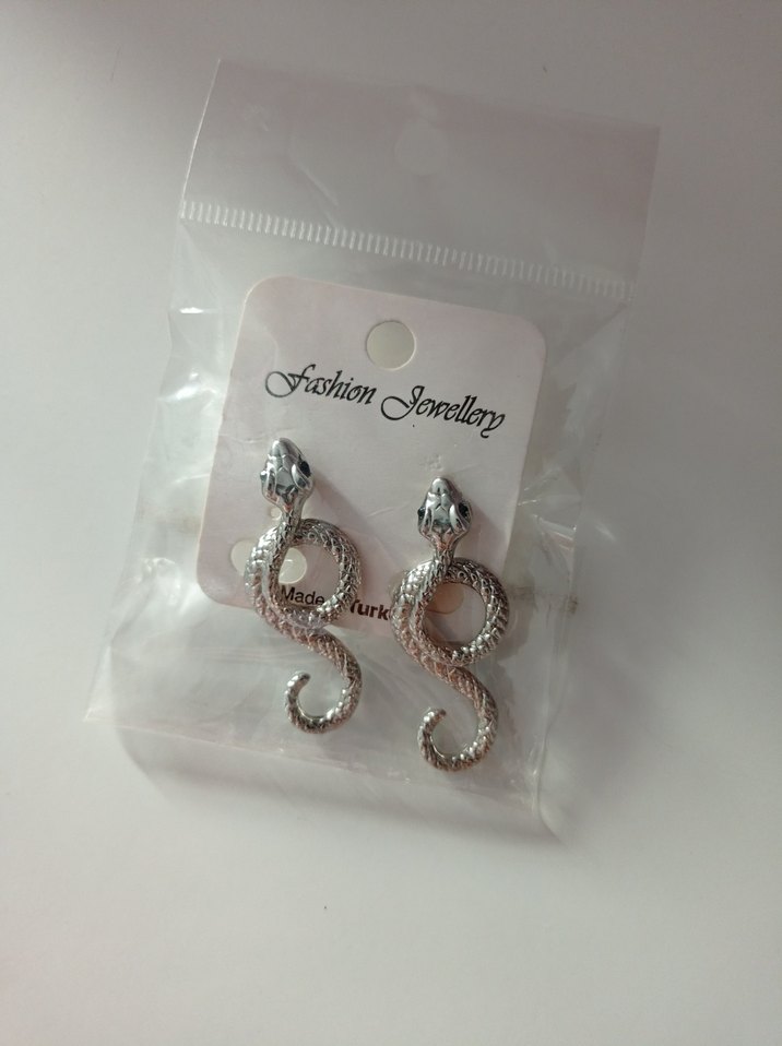 Pul İşlemeli Yılan Desenli Mini Kadın Küpeler - Görsel 2