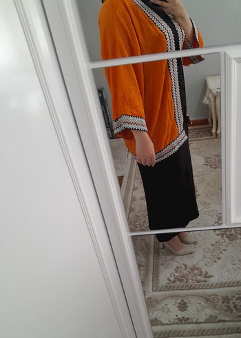 Diğer Turuncu Baskılı Uzun Kadın Kimono