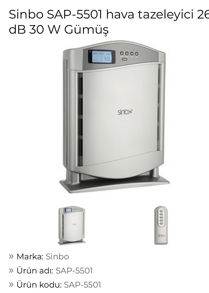 Sinbo SAP-5501 hava temizleme cihazı - Görsel 2