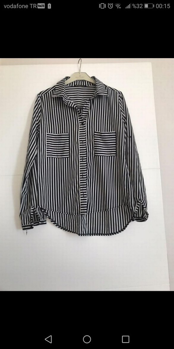 Düğmeli Çizgili Kadın Gömlek - Görsel 2