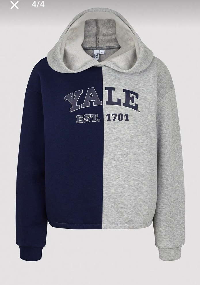 Gri Lacivert Kapüşonlu Kısa Sweatshirt - Görsel 2