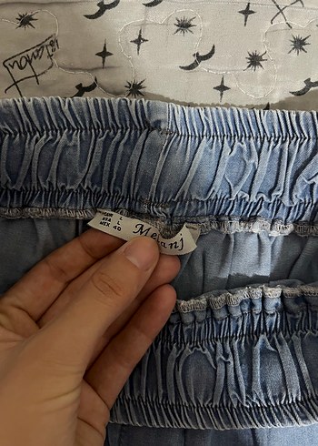 l Beden Beli lastikli mavi pantolon