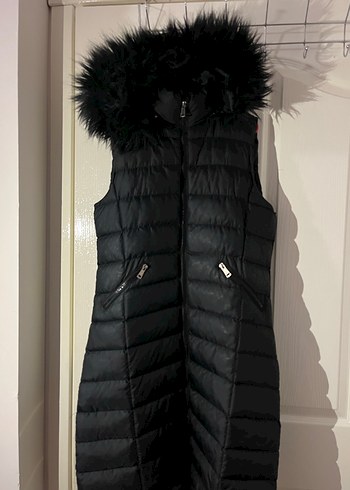 Kadın Siyah Kürklü Midi Yelek - Görsel 2