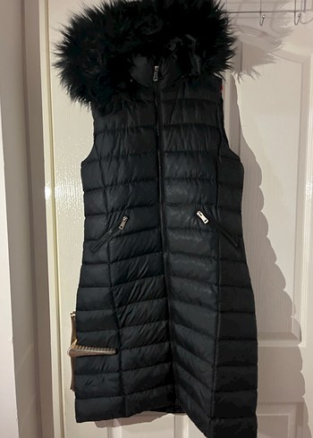 Kadın Siyah Kürklü Midi Yelek - Görsel 3