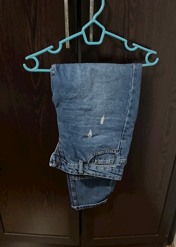 Kadın Mavi Yırtık Geniş Paça Kot Pantolon - Görsel 2