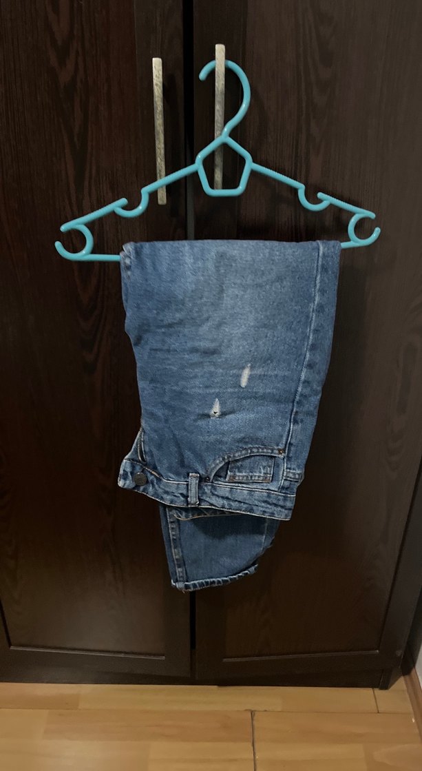 Kadın Mavi Yırtık Geniş Paça Kot Pantolon - Görsel 2