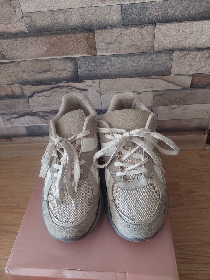 Bej Gri Kadın Spor Ayakkabı Stiletto Topuklu - Görsel 4