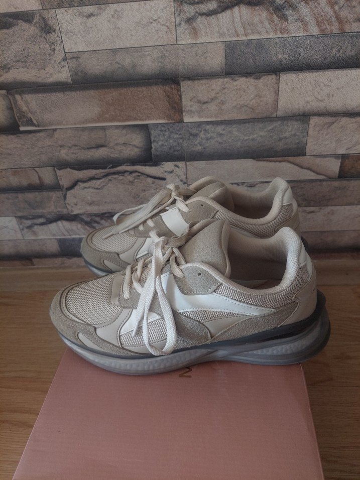 Bej Gri Kadın Spor Ayakkabı Stiletto Topuklu - Görsel 3