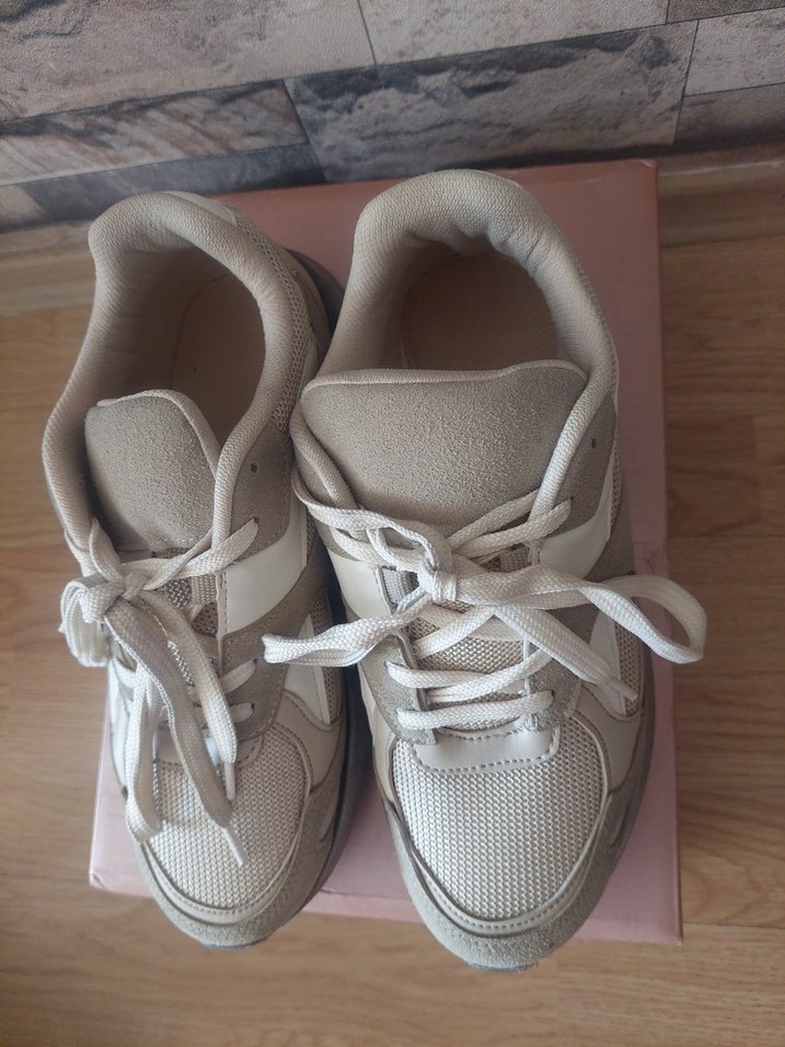 Bej Gri Kadın Spor Ayakkabı Stiletto Topuklu - Görsel 2