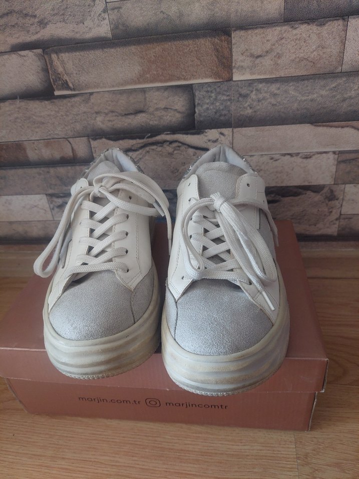 Beyaz Süet Kadın Sneakers - Görsel 4