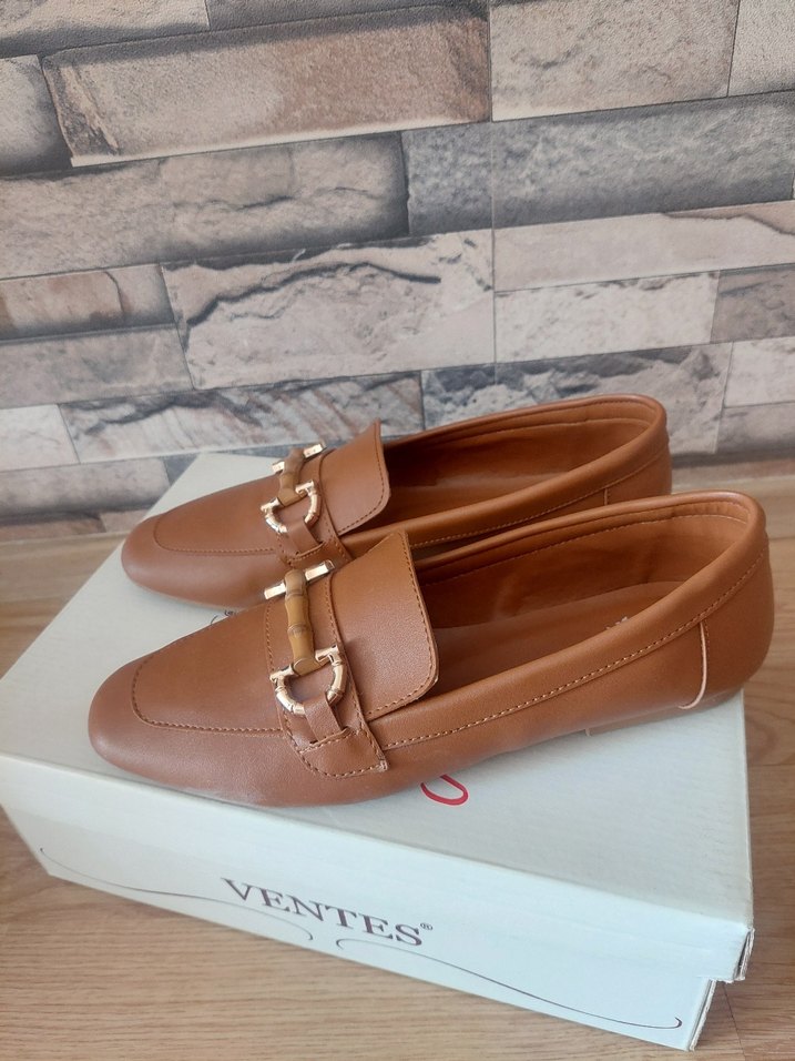 Bej Deri Tokalı Kadın Loafer - Görsel 2