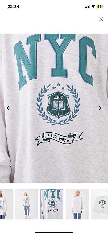 xl Beden gri Renk NYC Sweatshirt